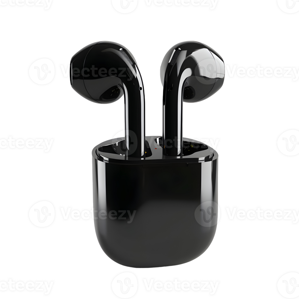 Black Wireless Earbuds in Charging Case isolated on transparent background png