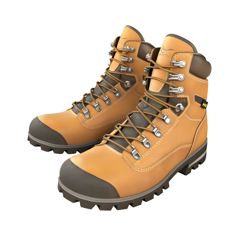 a pair of brown hiking boots on a transparent background png