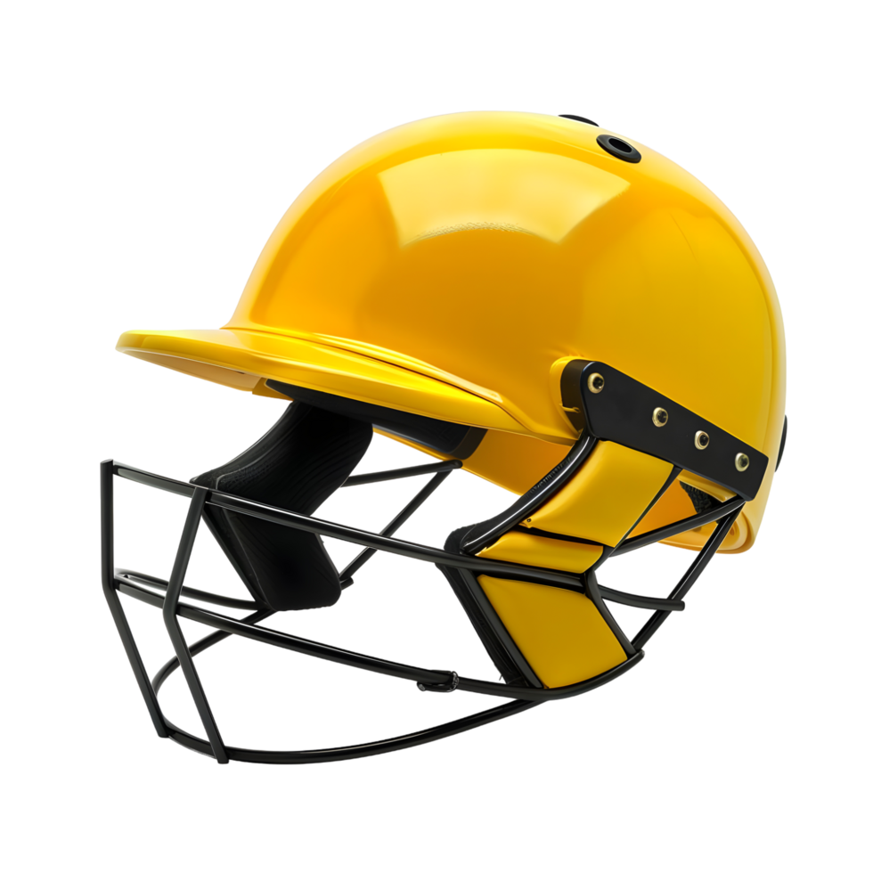 Vibrant cricket helmet in yellow with a polished surface, isolated on a transparent background png