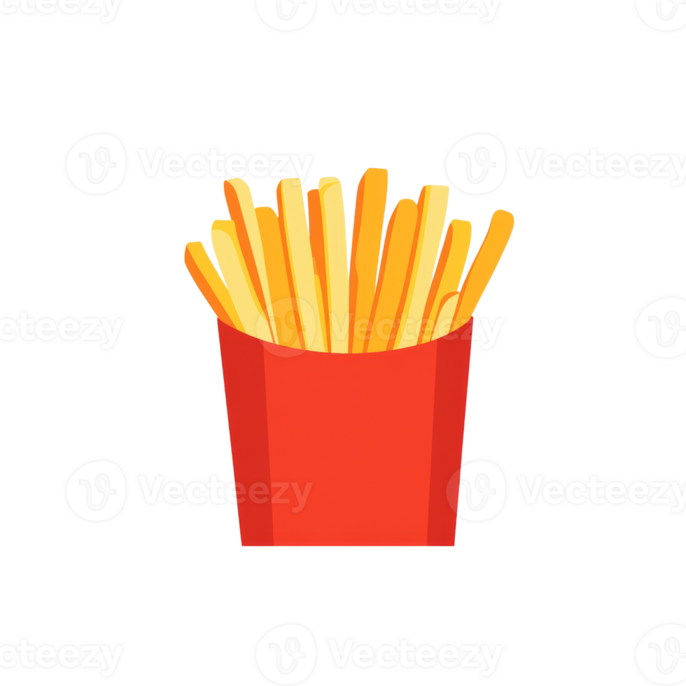 A red carton filled with golden french fries png