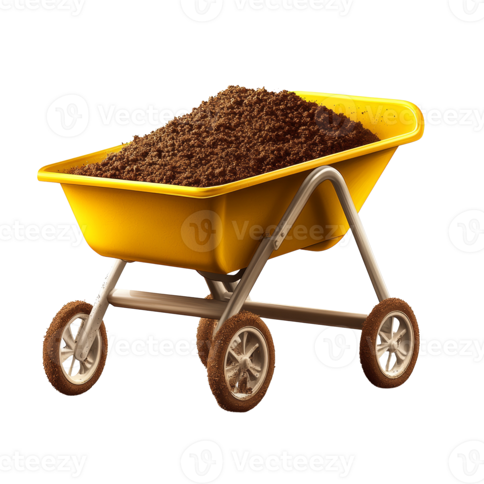 Yellow Wheelbarrow Full Of Dark Brown Soil png