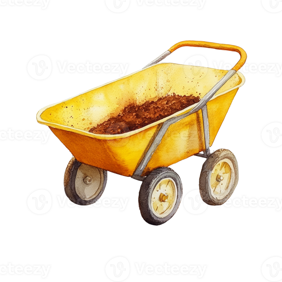 Yellow Wheelbarrow Filled With Brown Soil png