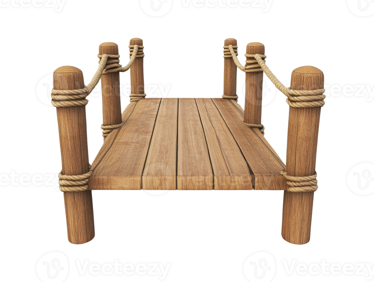 Wooden Dock Bridge With Rope Railings png
