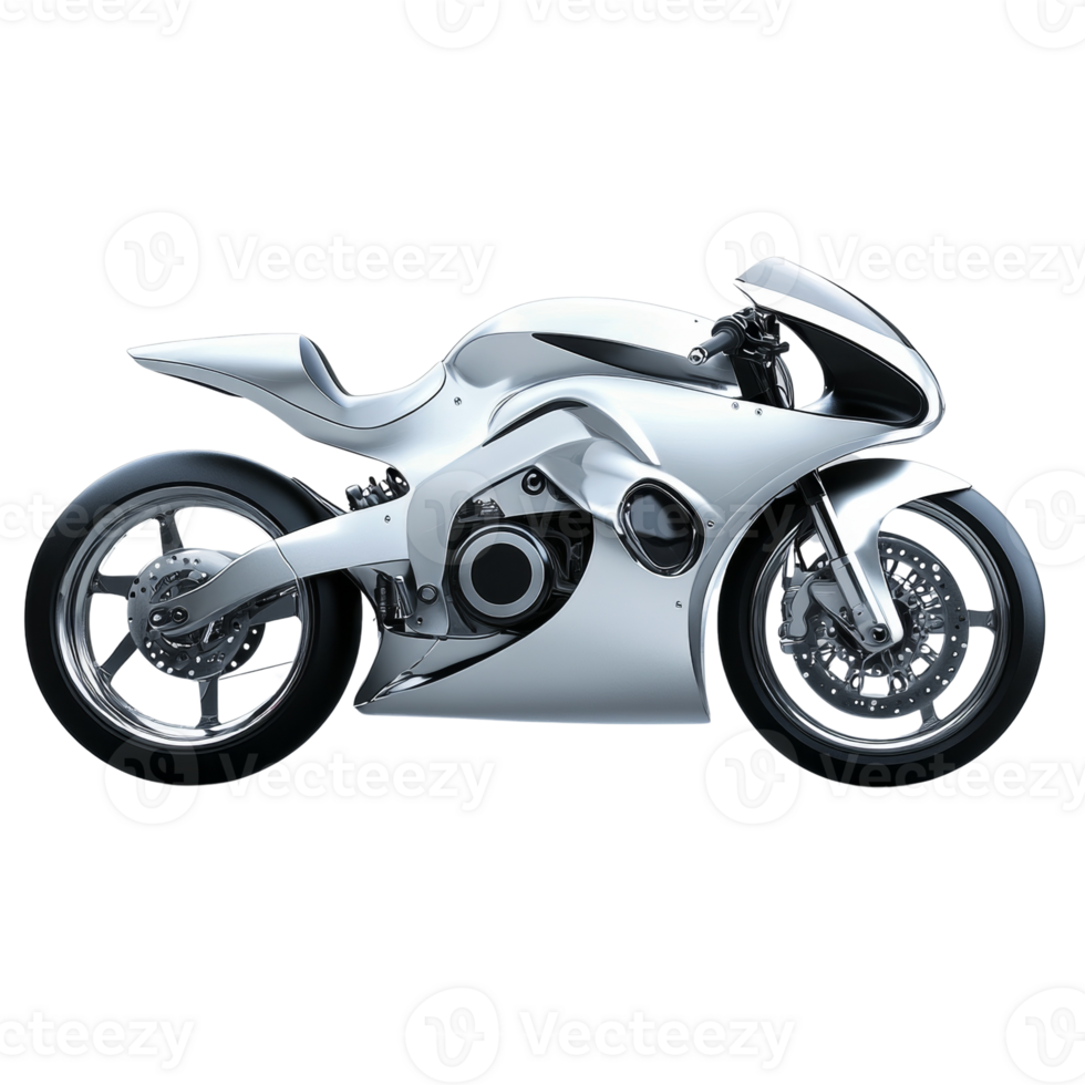 Sleek Silver Futuristic Motorcycle Design Render png