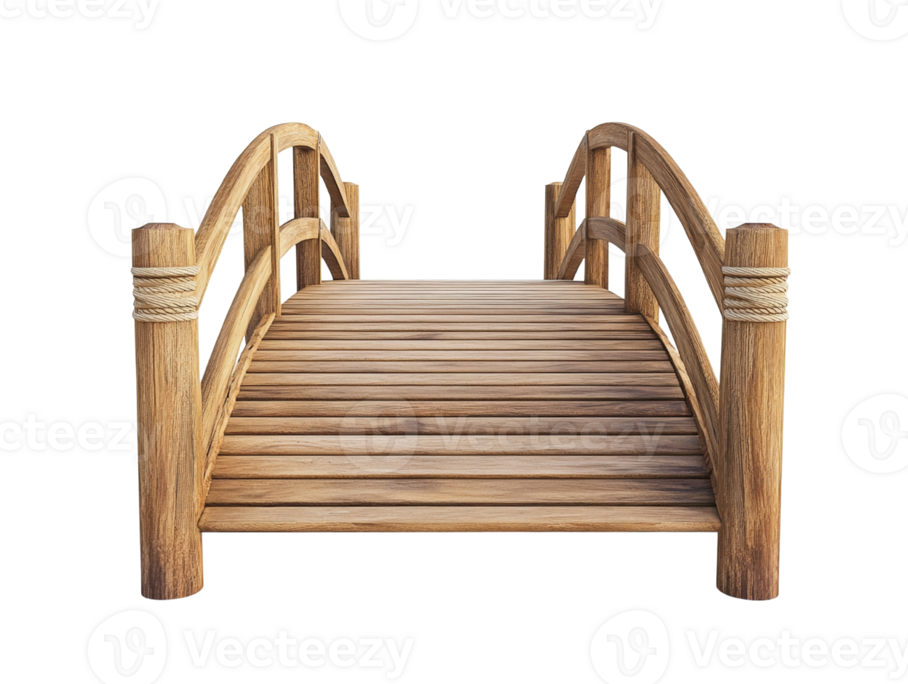 Wooden arched bridge with rope detail on posts png