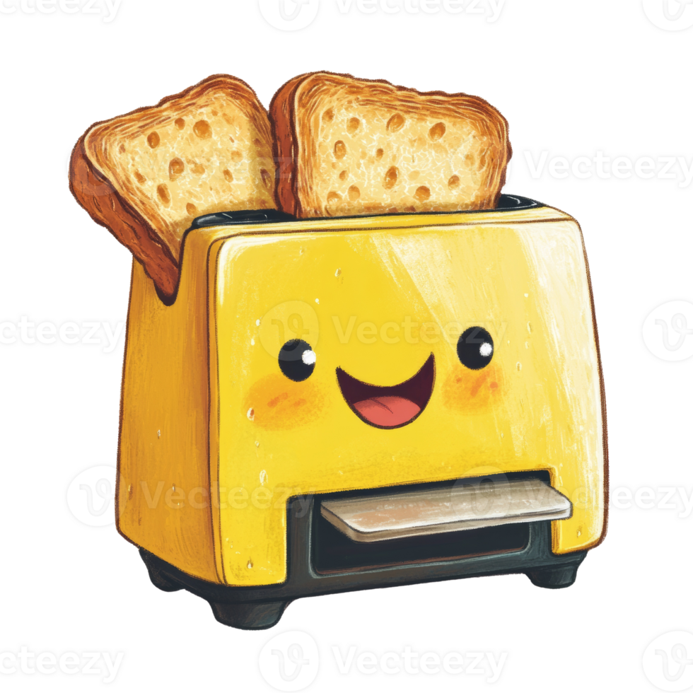 Happy Yellow Toaster Making Golden Toasted Bread png