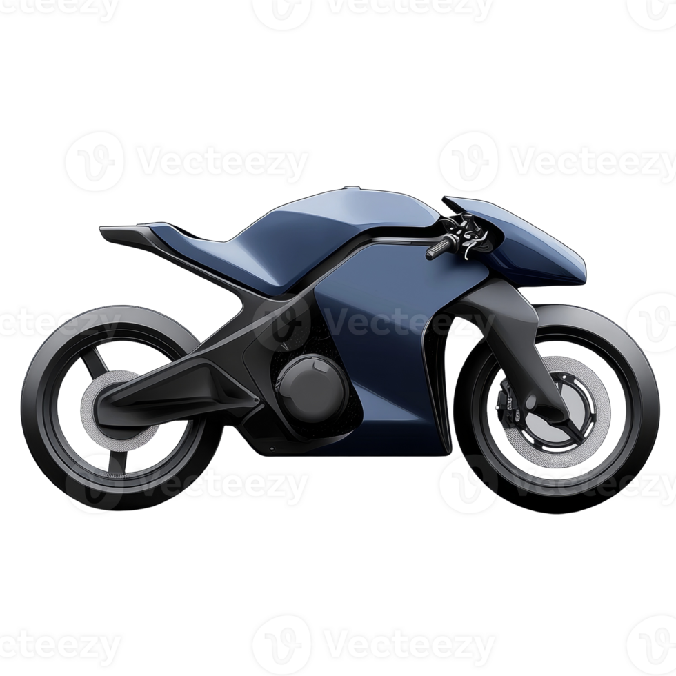 Sleek Dark Blue Electric Motorcycle Design Concept png