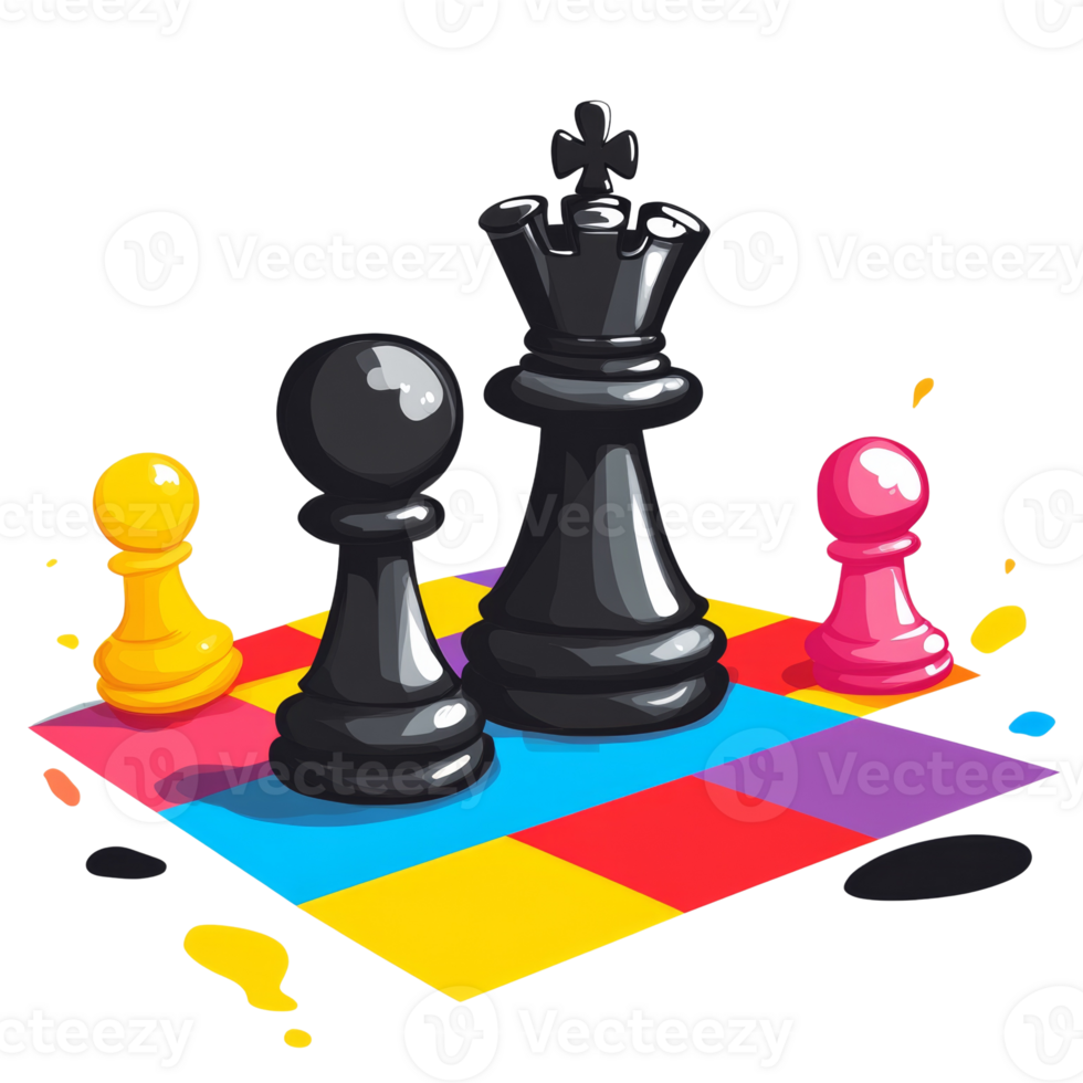 Colorful Chess Pieces On A Game Board png