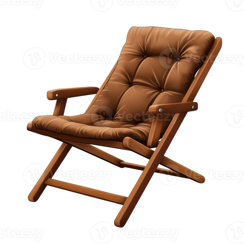 Brown Wooden Folding Chair With Padded Seat png