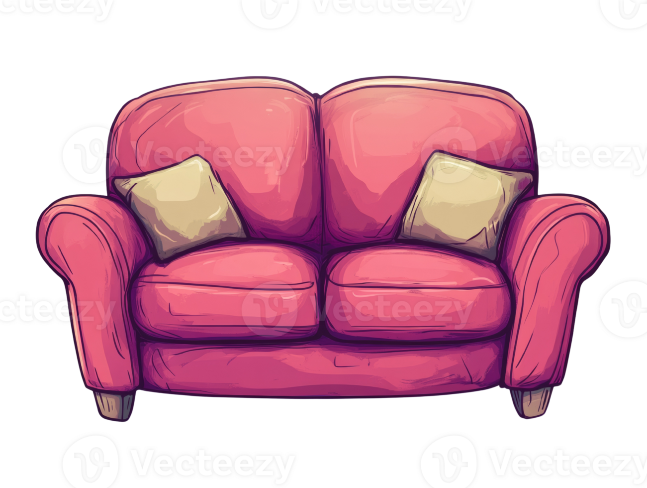 Pink Sofa With Two Light Beige Pillows png