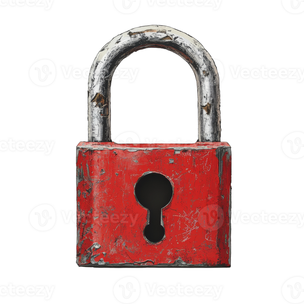 A weathered red padlock shows signs of age and wear png