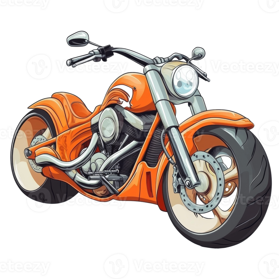 Orange Custom Chopper Motorcycle Illustration Design png