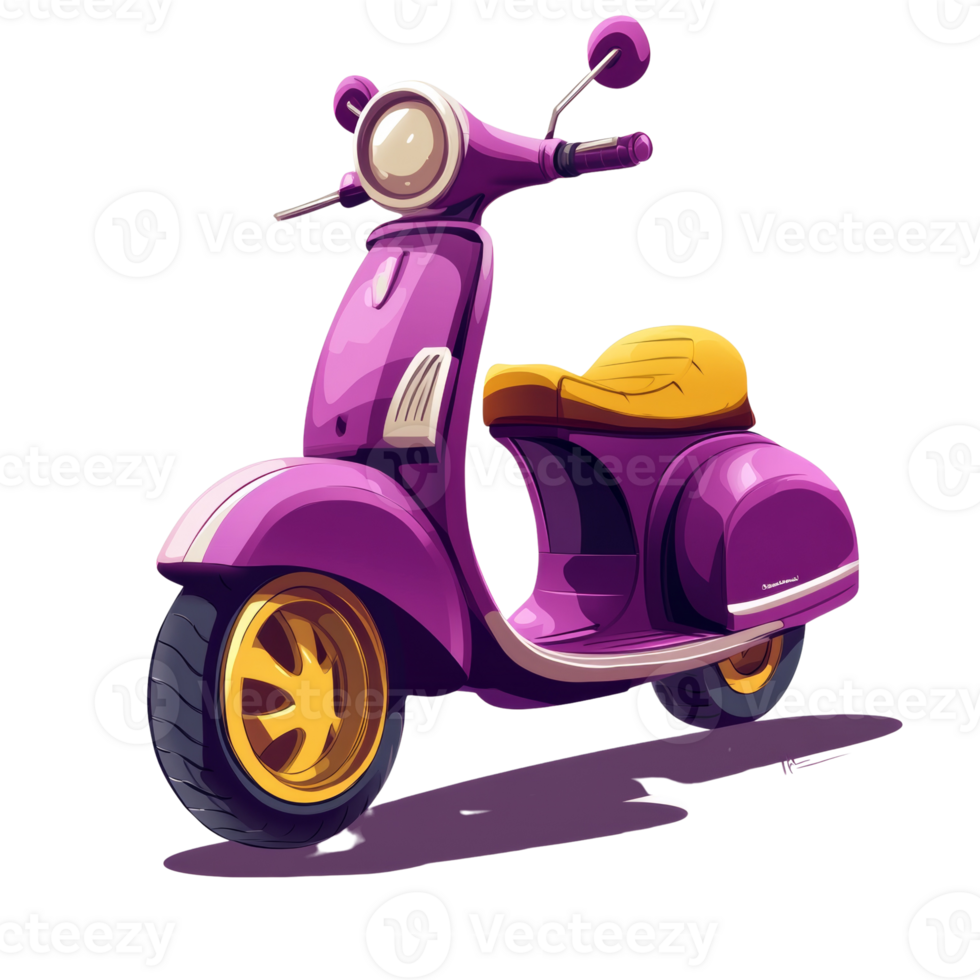 Stylish Purple Scooter With Gold Wheels Design png