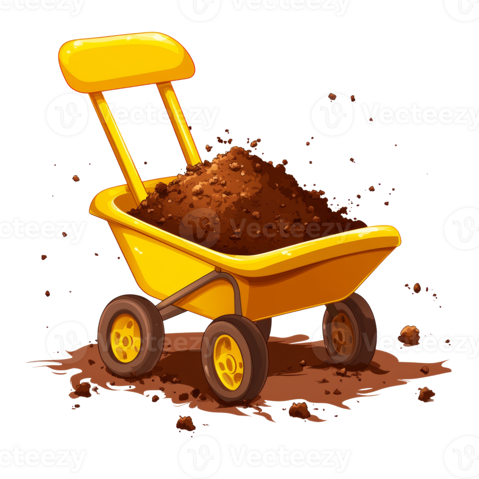 Yellow Toy Wheelbarrow Filled With Brown Soil png