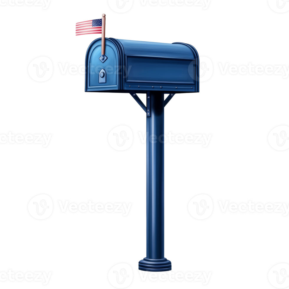 Blue Mailbox With American Flag Displayed png