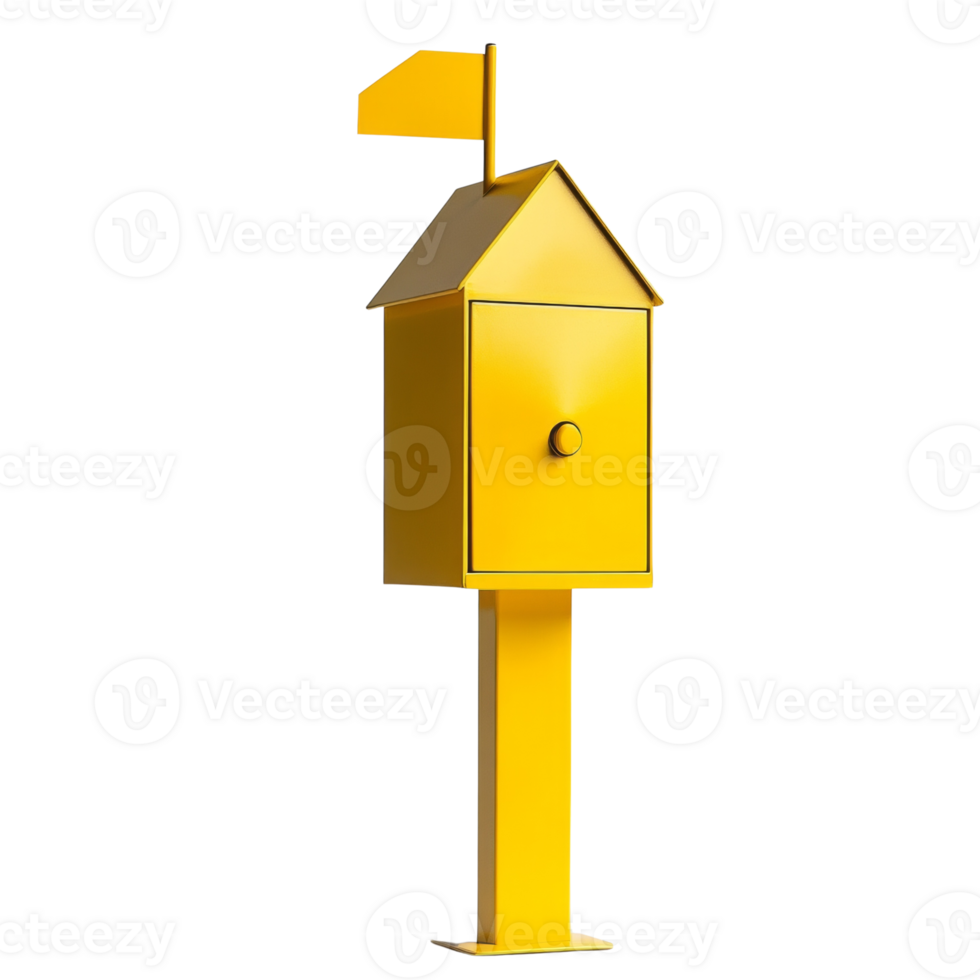 A Yellow House Shaped Mailbox With A Flag png