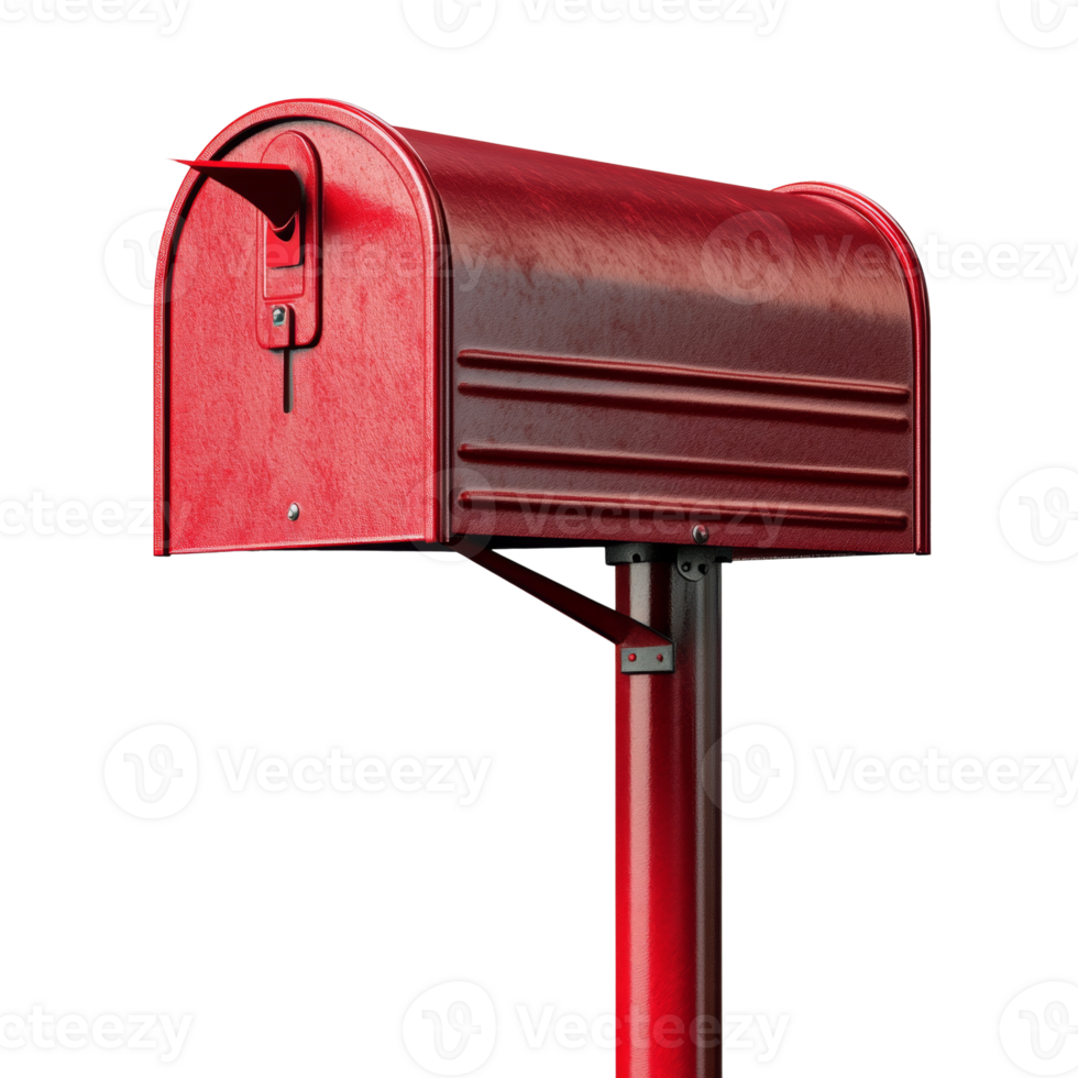 A Red Metal Post Mounted Mailbox Stands Alone png