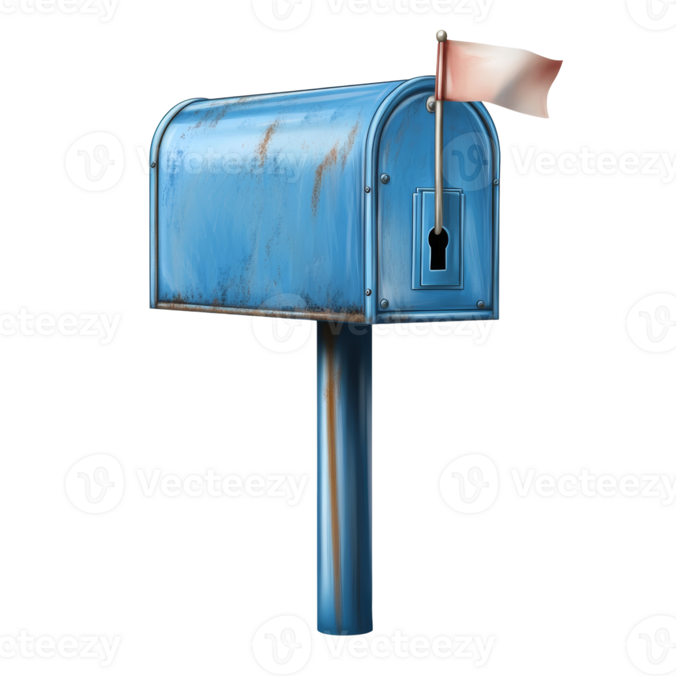 Rusted Blue Mailbox With Small White Flag png