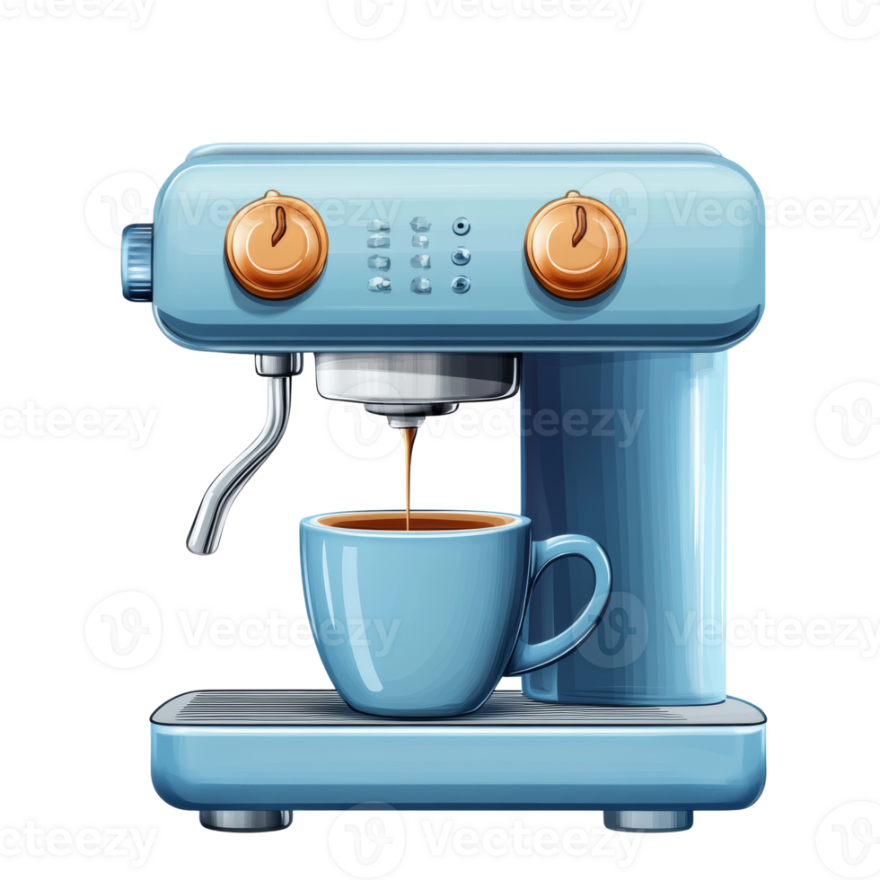 A light blue espresso machine makes a cup of coffee png