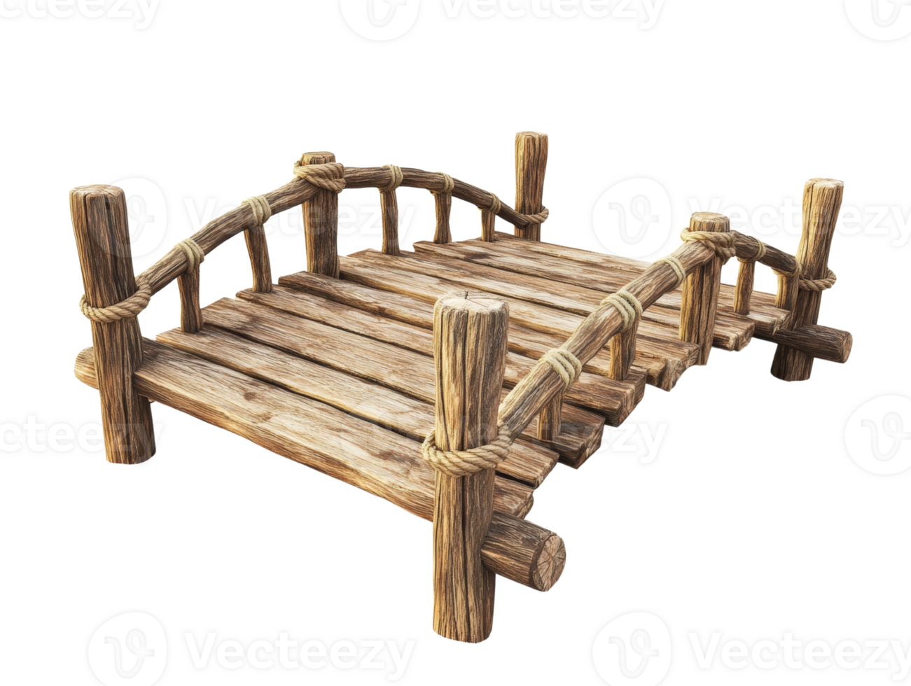 Wooden Footbridge Model with Rope Railings png