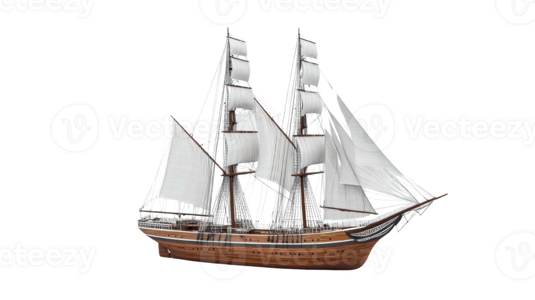 Elegant Wooden Sailing Ship With Full Sails png