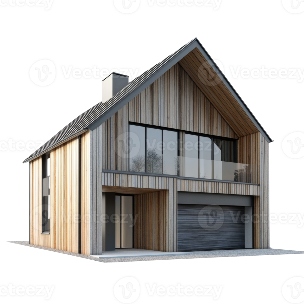 Modern Wooden House Architectural Design Rendering png