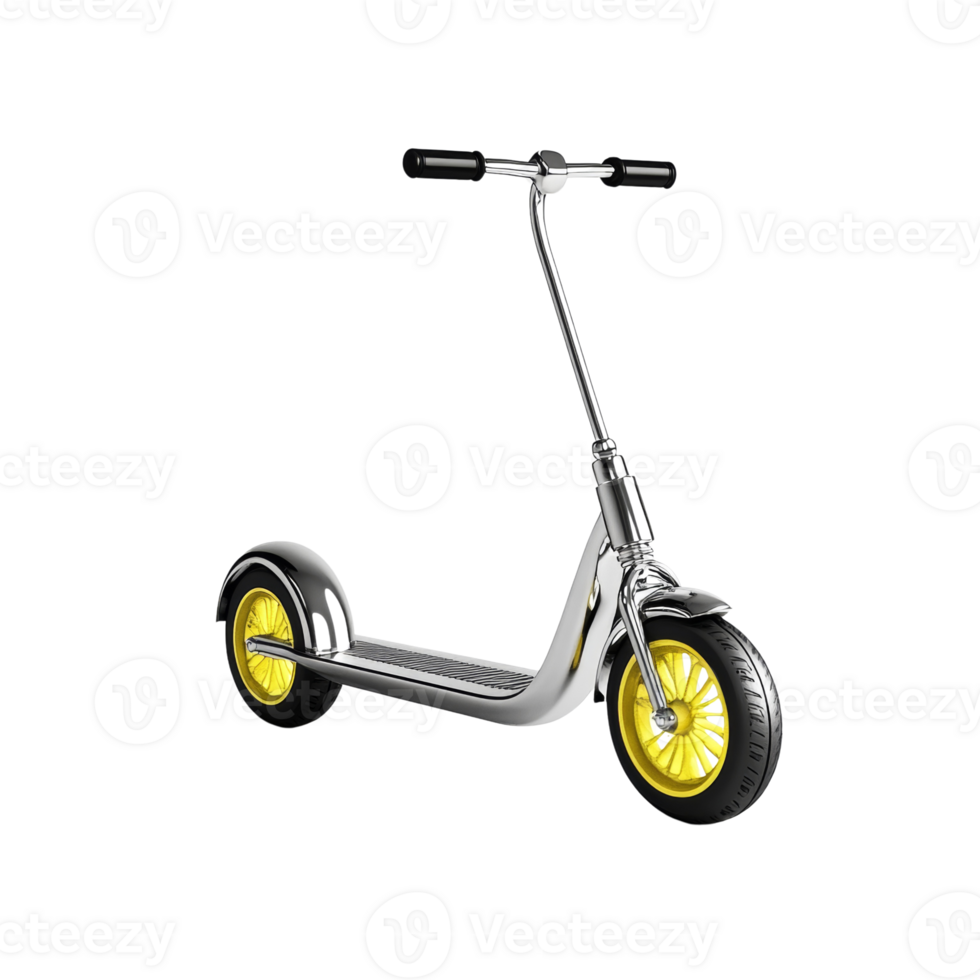 Chrome Scooter with Yellow Wheels Stands Isolated png