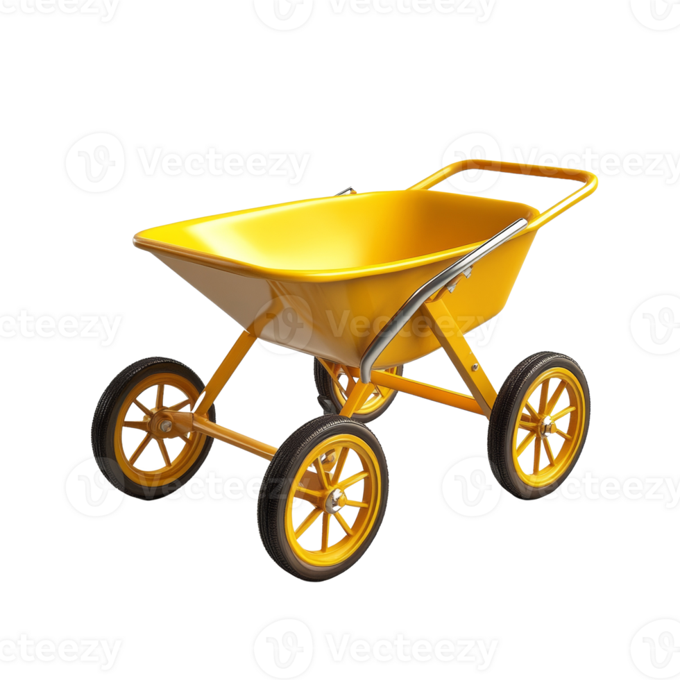 A Yellow Wheelbarrow With Four Wheels Is Shown png