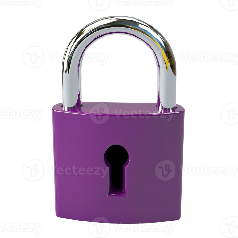 A purple padlock with a shiny silver shackle png