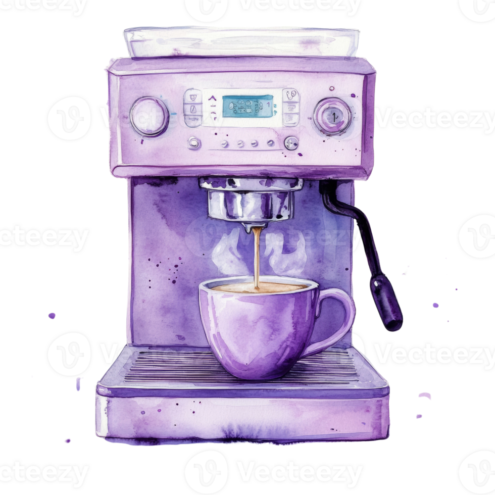 Lavender Espresso Machine Brewing Coffee Into Mug png