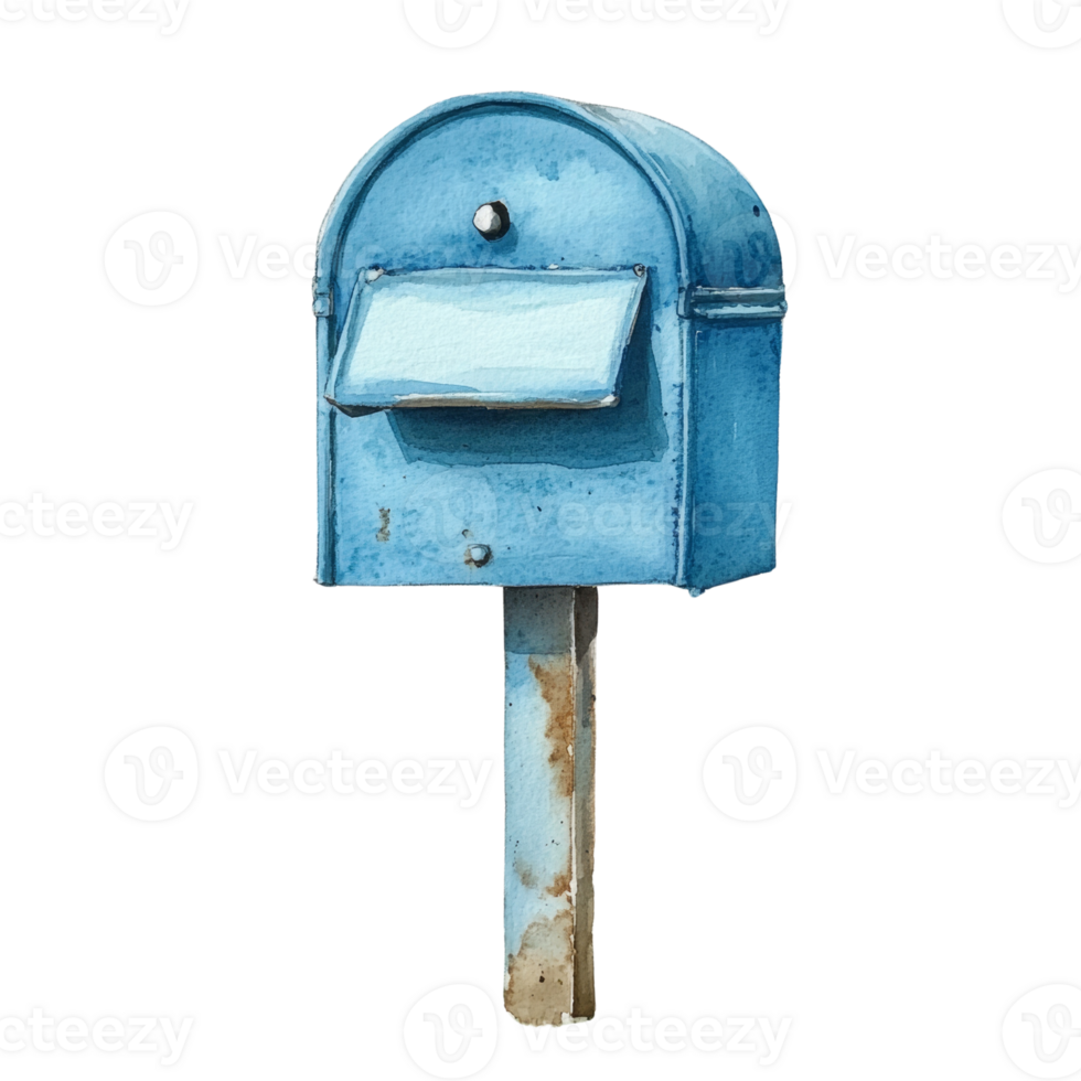 A Watercolor Painting Of A Rustic Blue Mailbox png