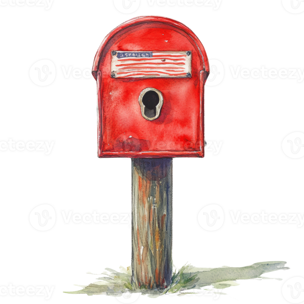 A Red Rustic Mailbox With American Flag png