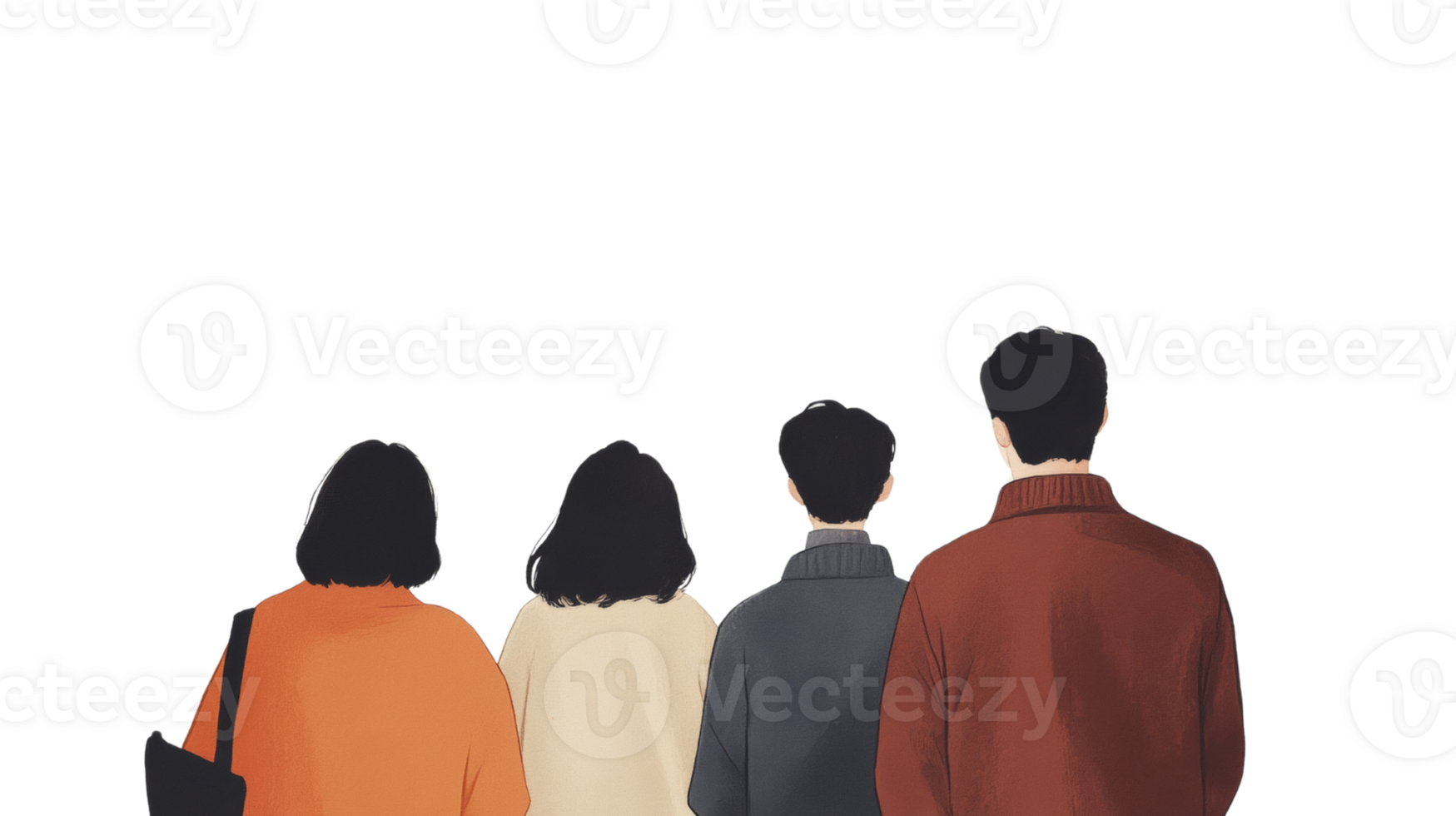 Four individuals viewed from behind walking together png