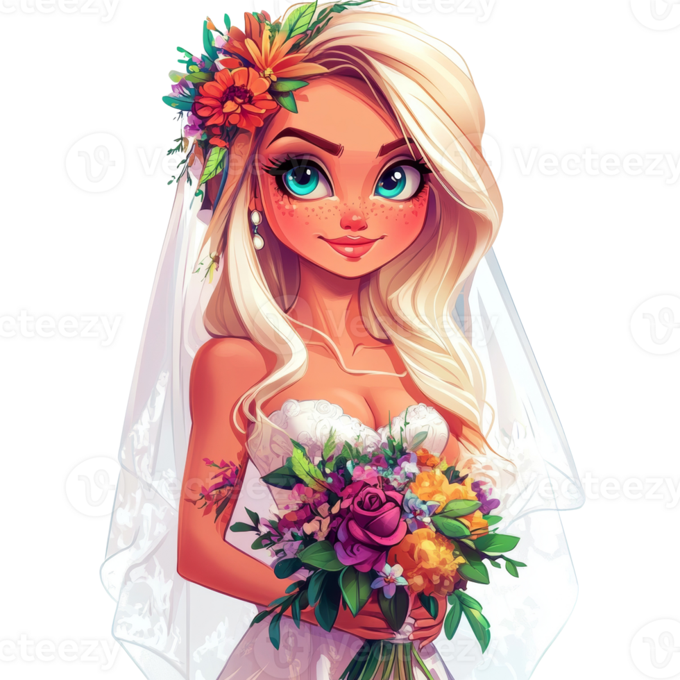 Blonde Bride Holding Floral Bouquet Wedding Day png