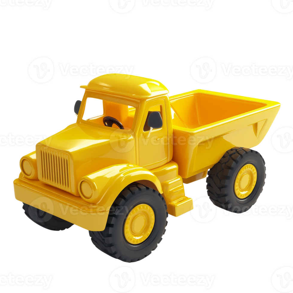 Yellow Toy Dump Truck Model Isolated on Black Background png