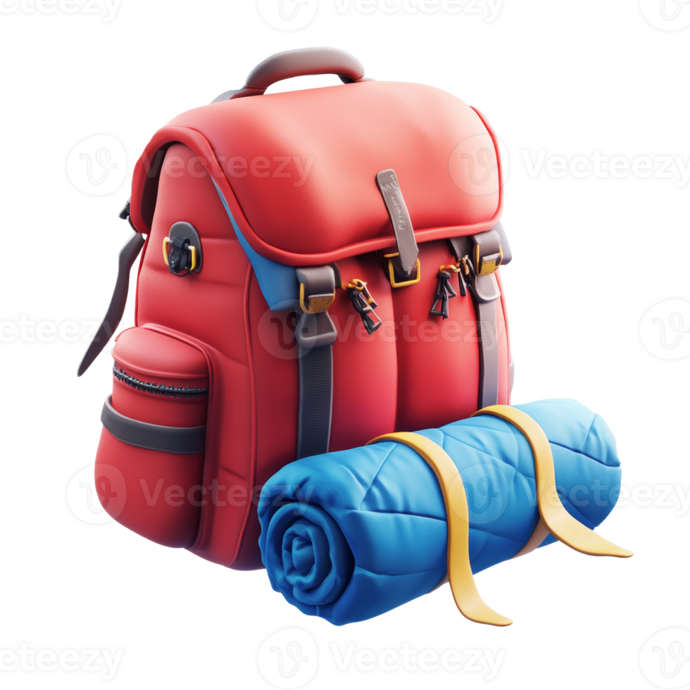 Red Backpack and Blue Sleeping Bag Ready for Adventure png