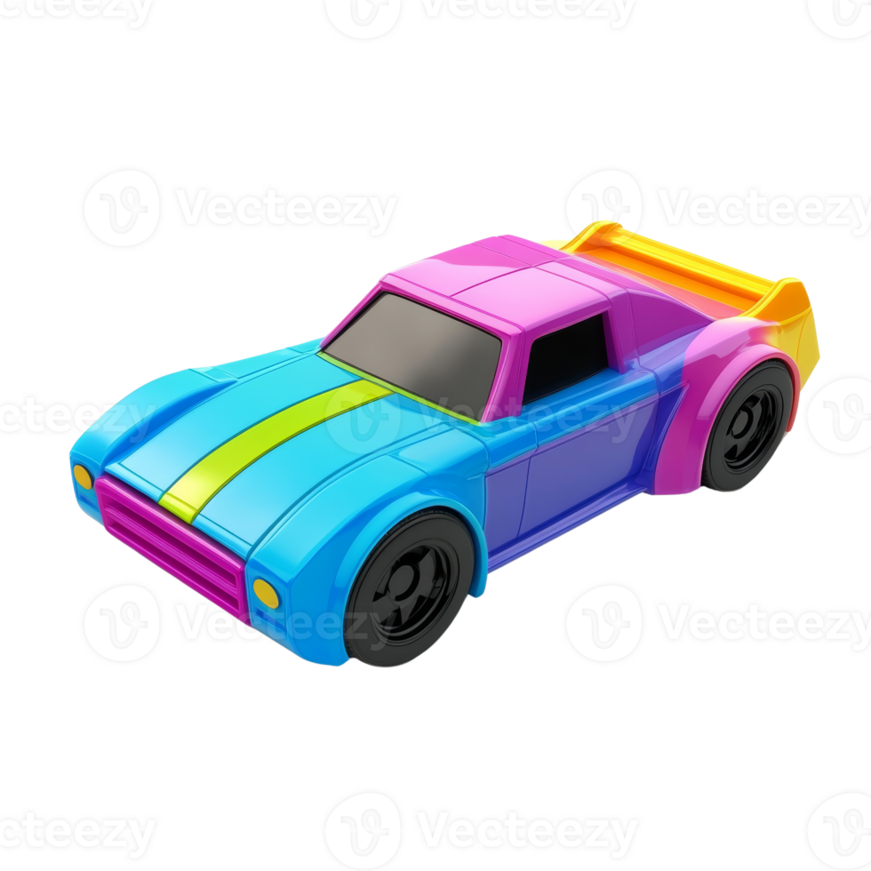 A vibrant multicolored toy sports car model png