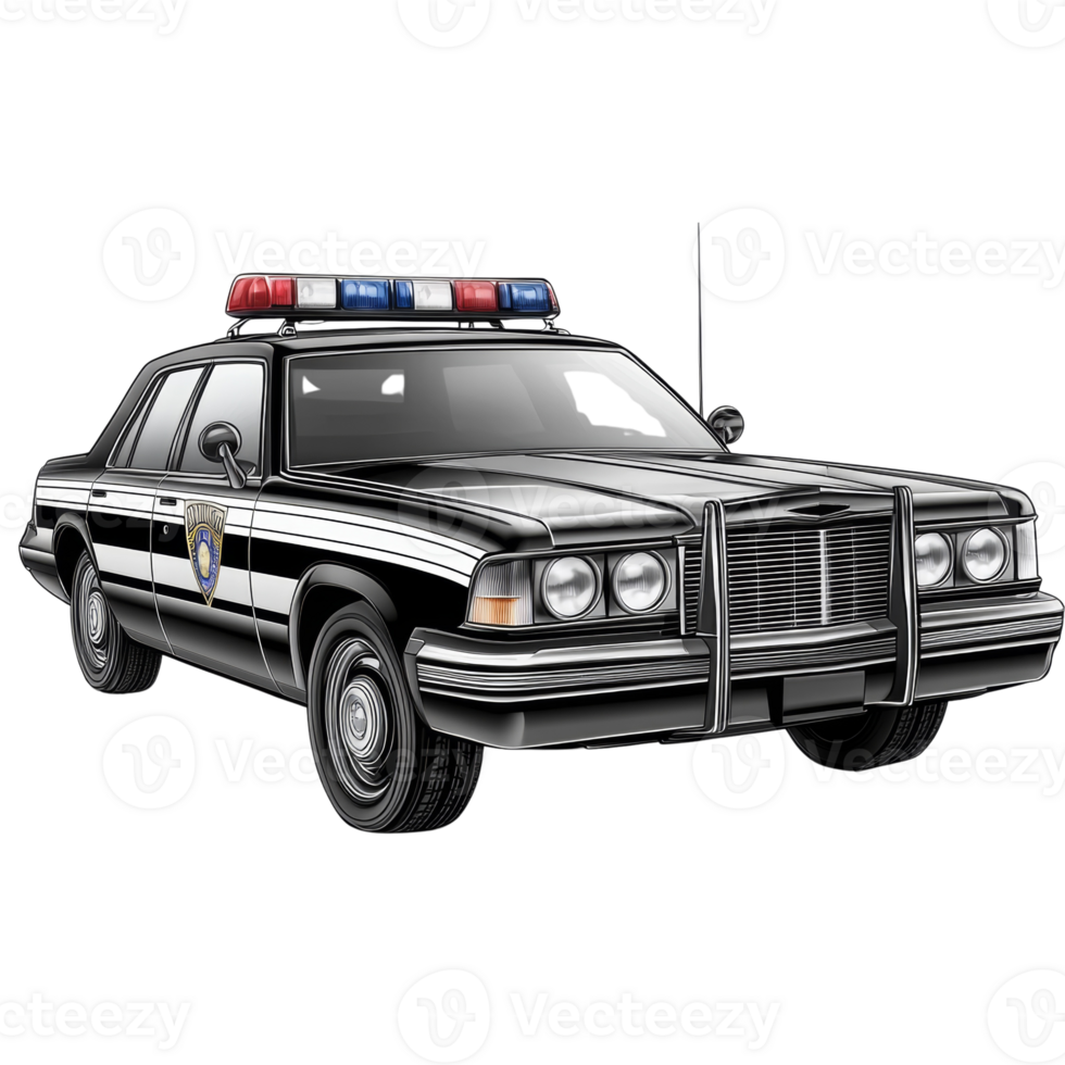 Classic Black and White Police Cruiser Car Illustration png