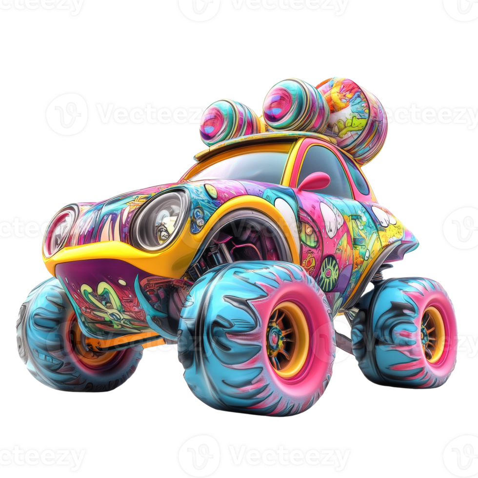 Colorful Monster Truck With Swirl Paint Design png