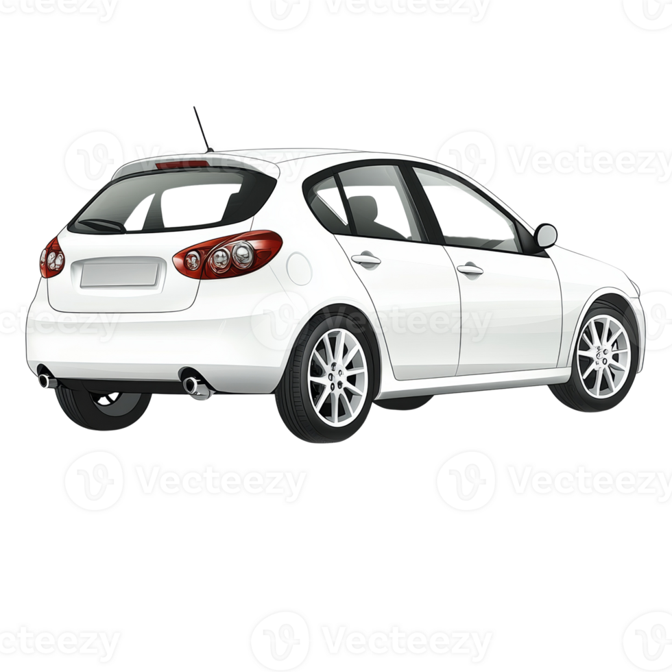 White Hatchback Car Rear Three Quarter View png