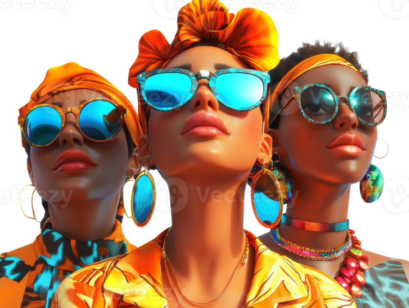 Three Stylish Women Wearing Sunglasses And Headwraps png