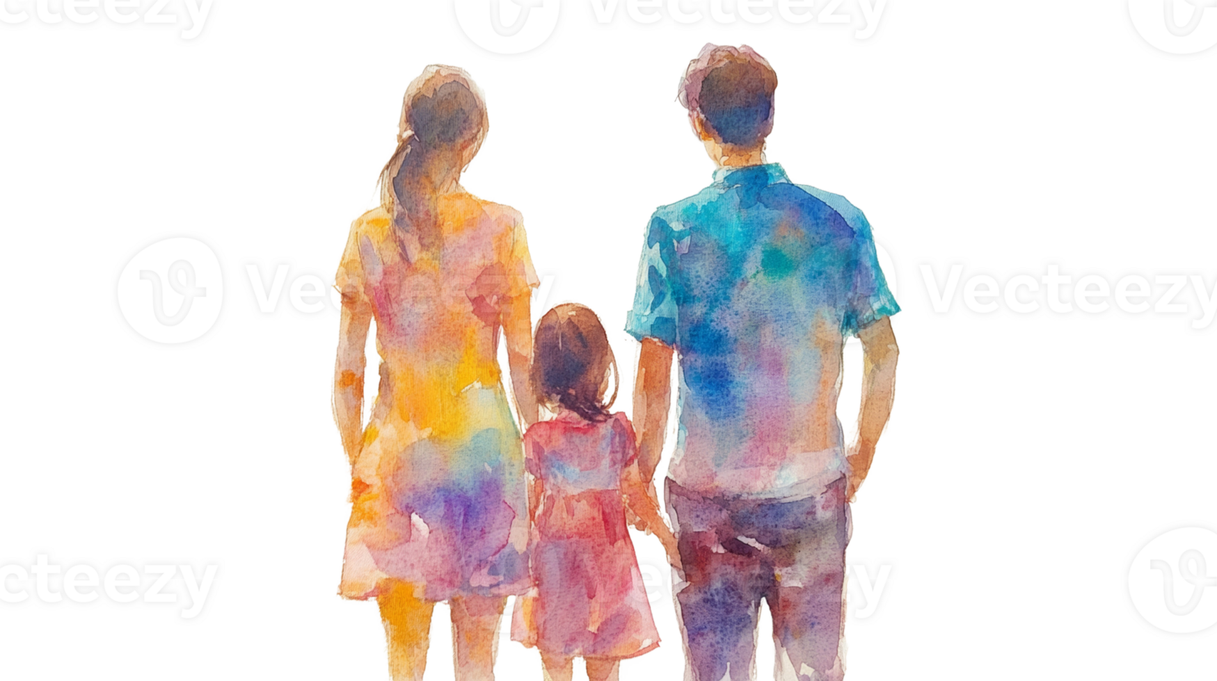 Watercolor Painting of a Family Walking Away png