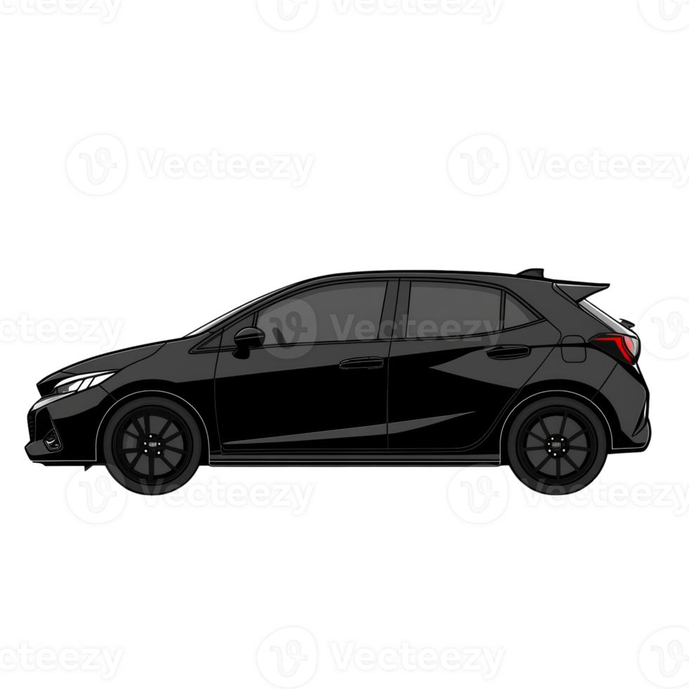 Side profile of a sleek black hatchback car png
