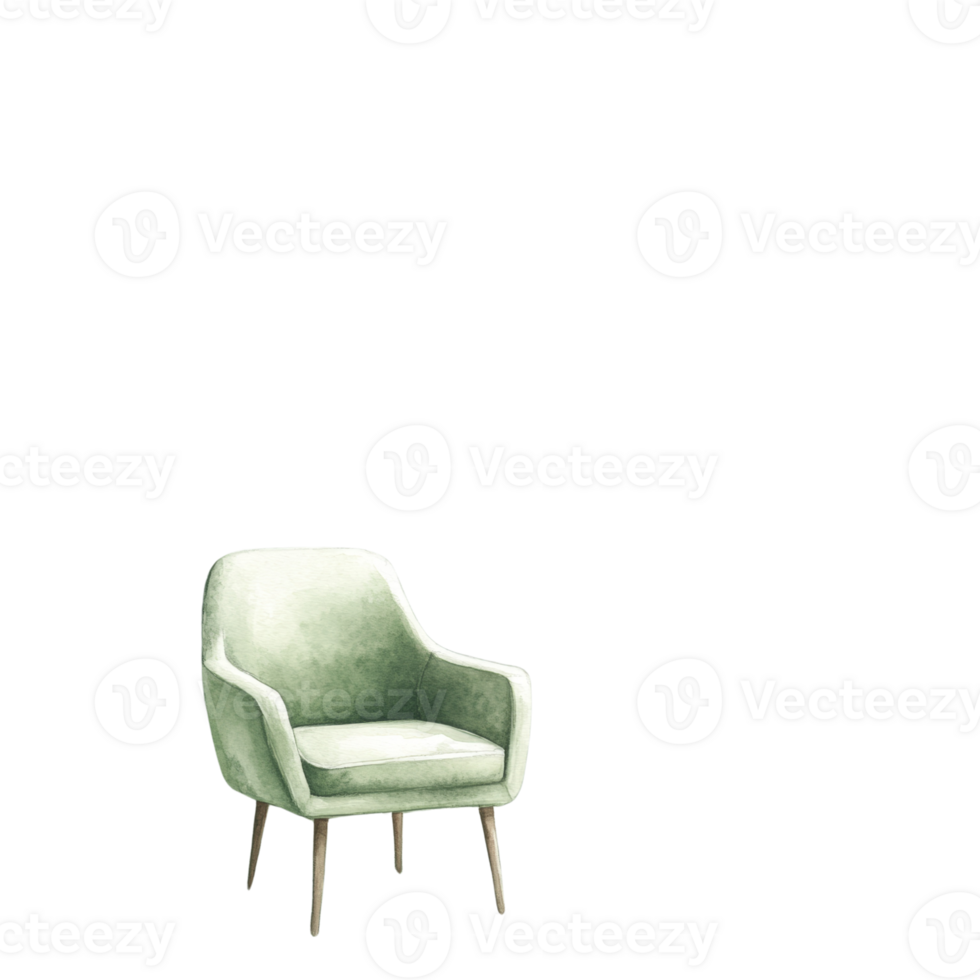 A Single Sage Green Armchair with Wooden Legs png