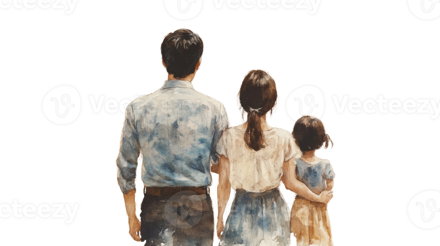 Family Watercolor Painting Shows A Happy Family Of Three png