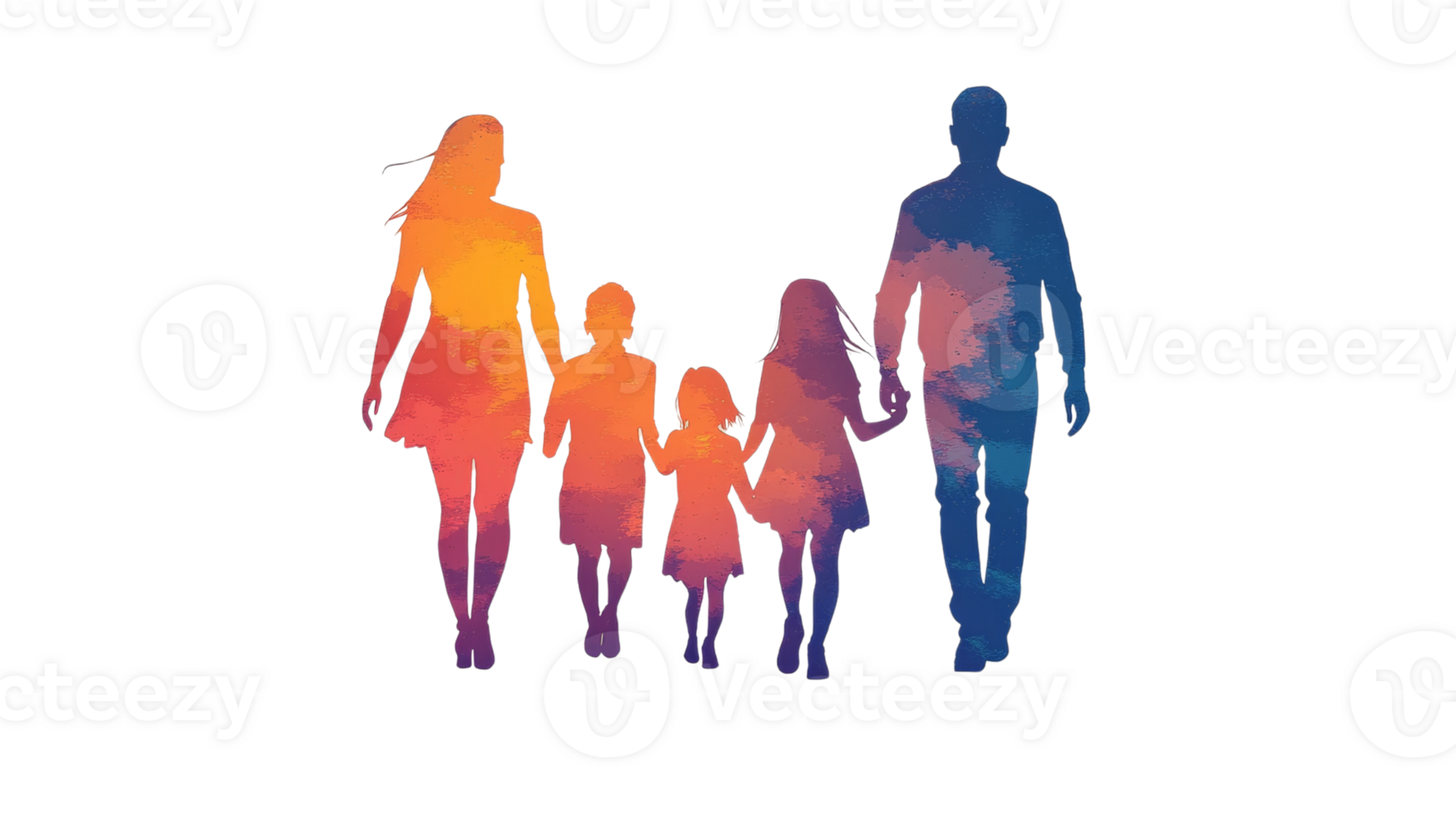 Colorful Family Silhouette Walking Together Holding Hands png