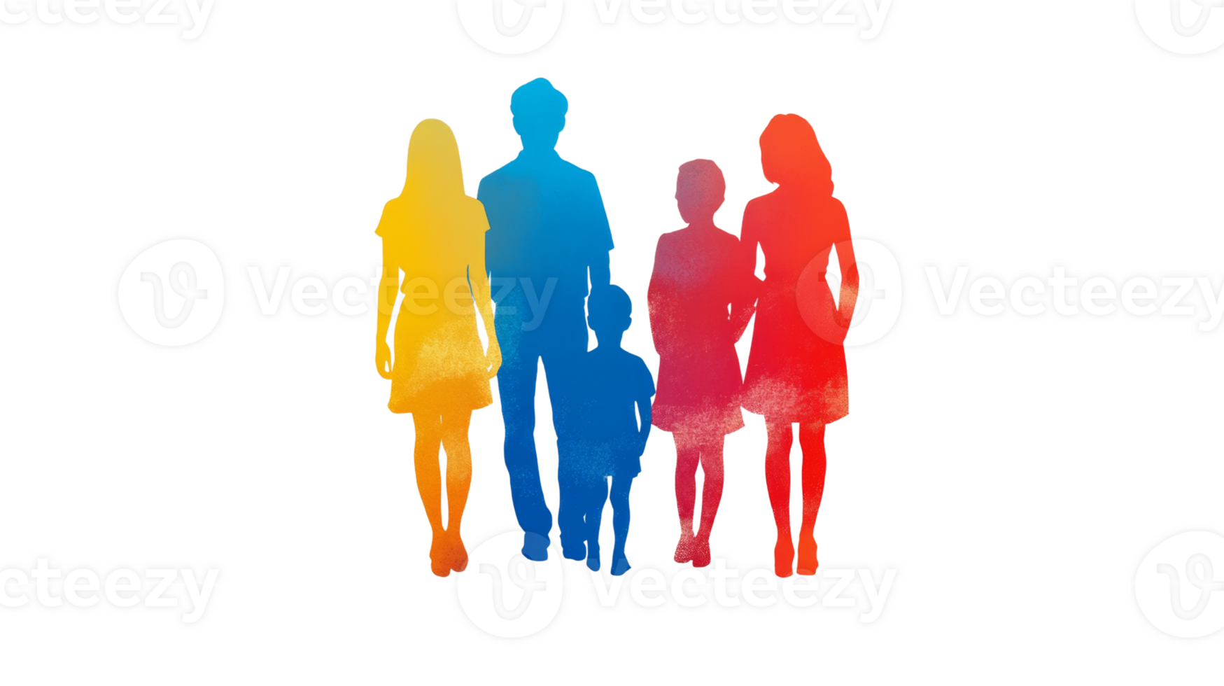 Colorful Silhouettes of a Family Standing Together png