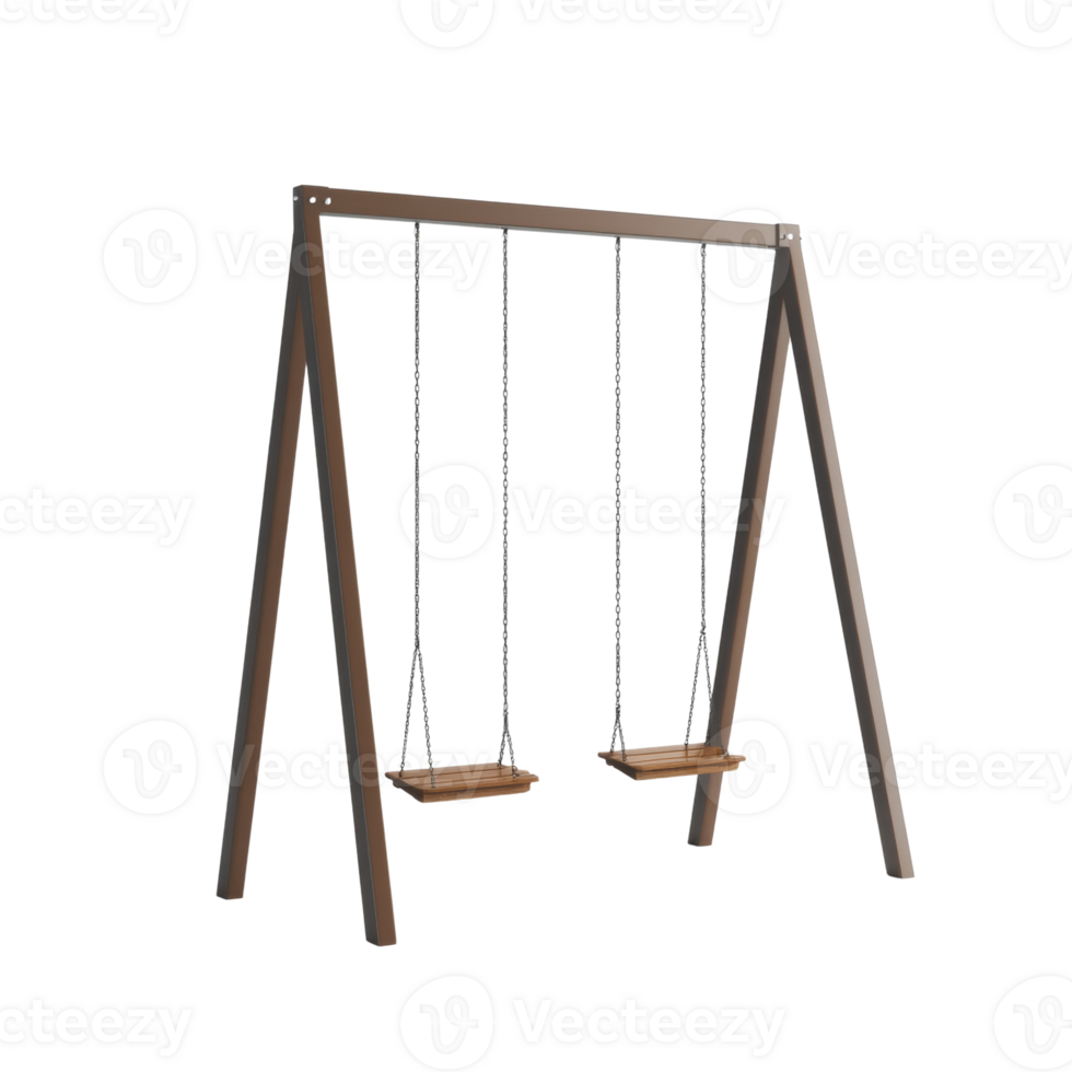 A brown wooden swing set with two seats png