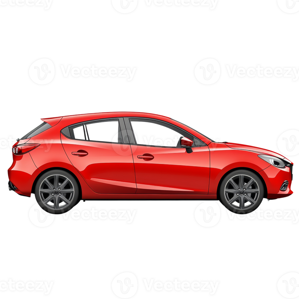 Side Profile of a Red Hatchback Car png