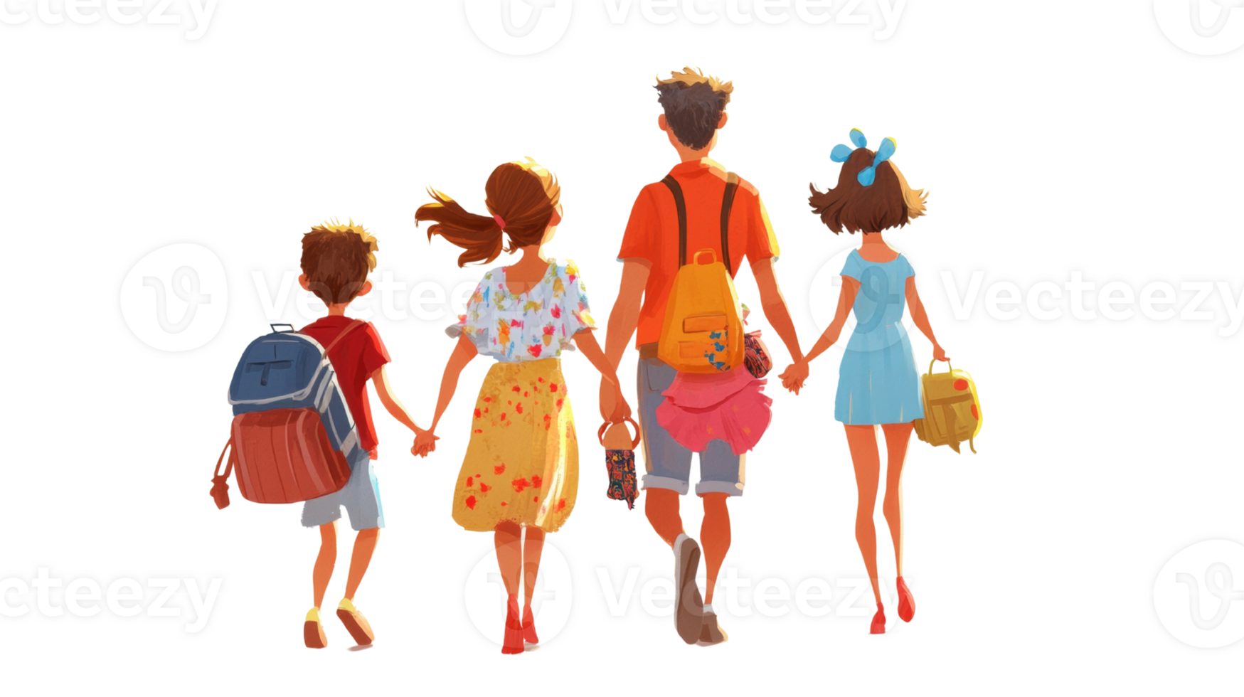 Family Walking Together Holding Hands Back View png